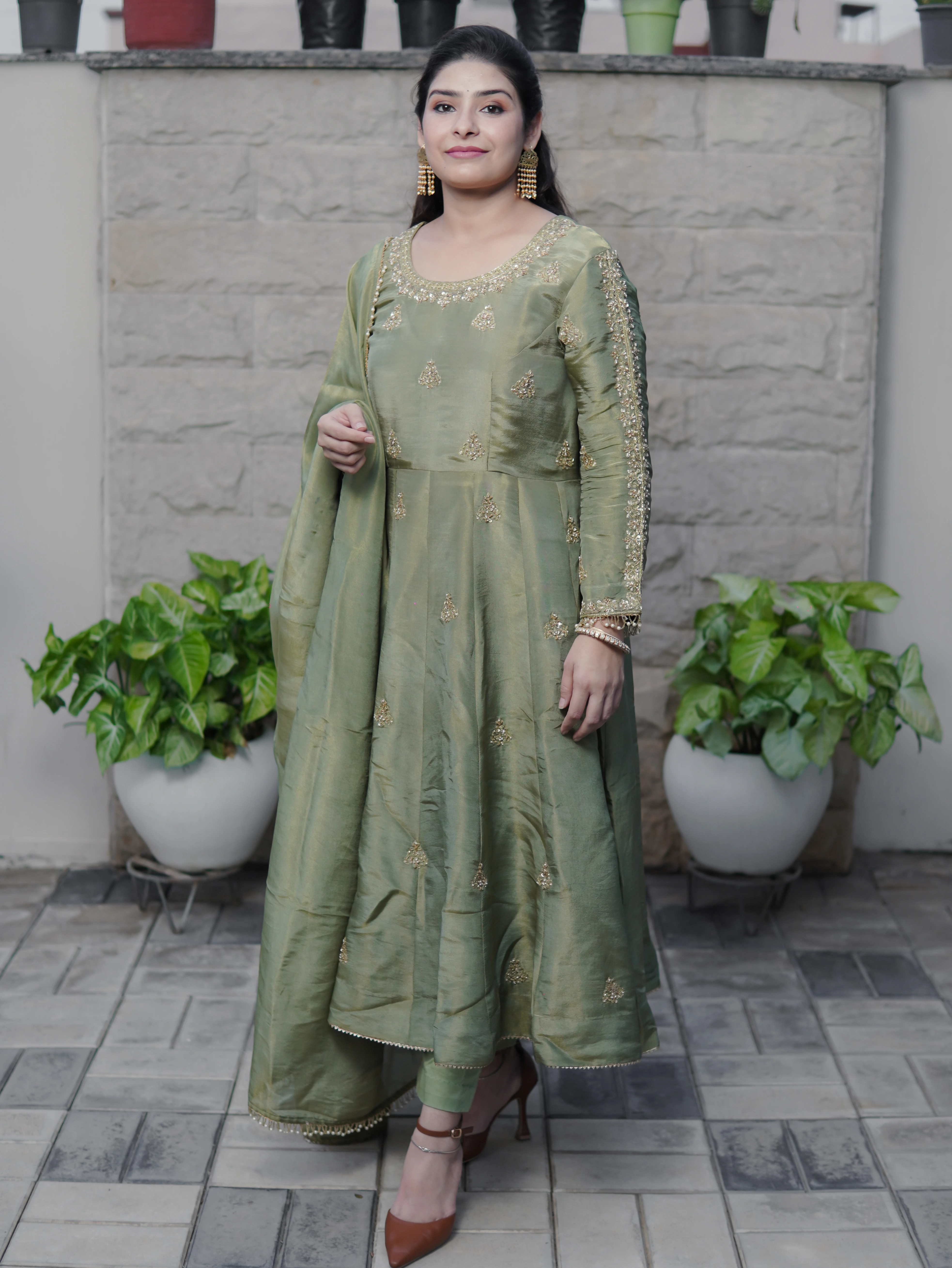 Graceful Green Anarkali Set